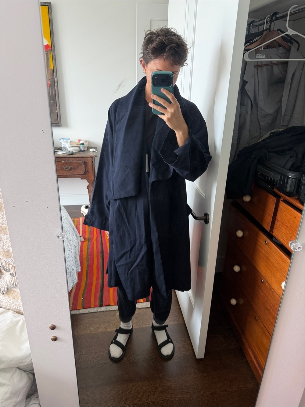 Yohji yamamoto Women Navy Long Trench Coat - Classic Draped Overcoat